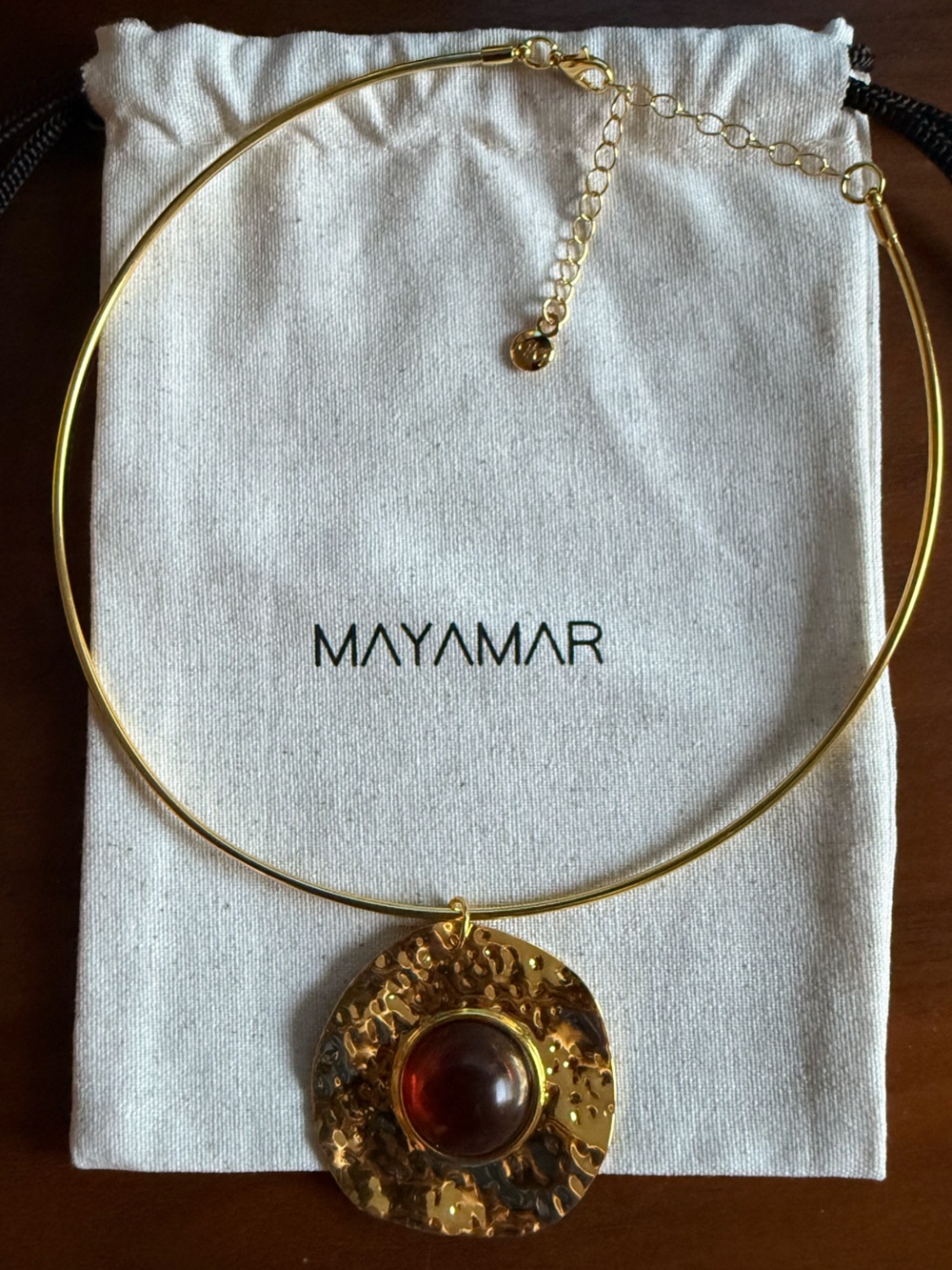 Mayamar Gold Stone Hammered Medallion Choker Necklace